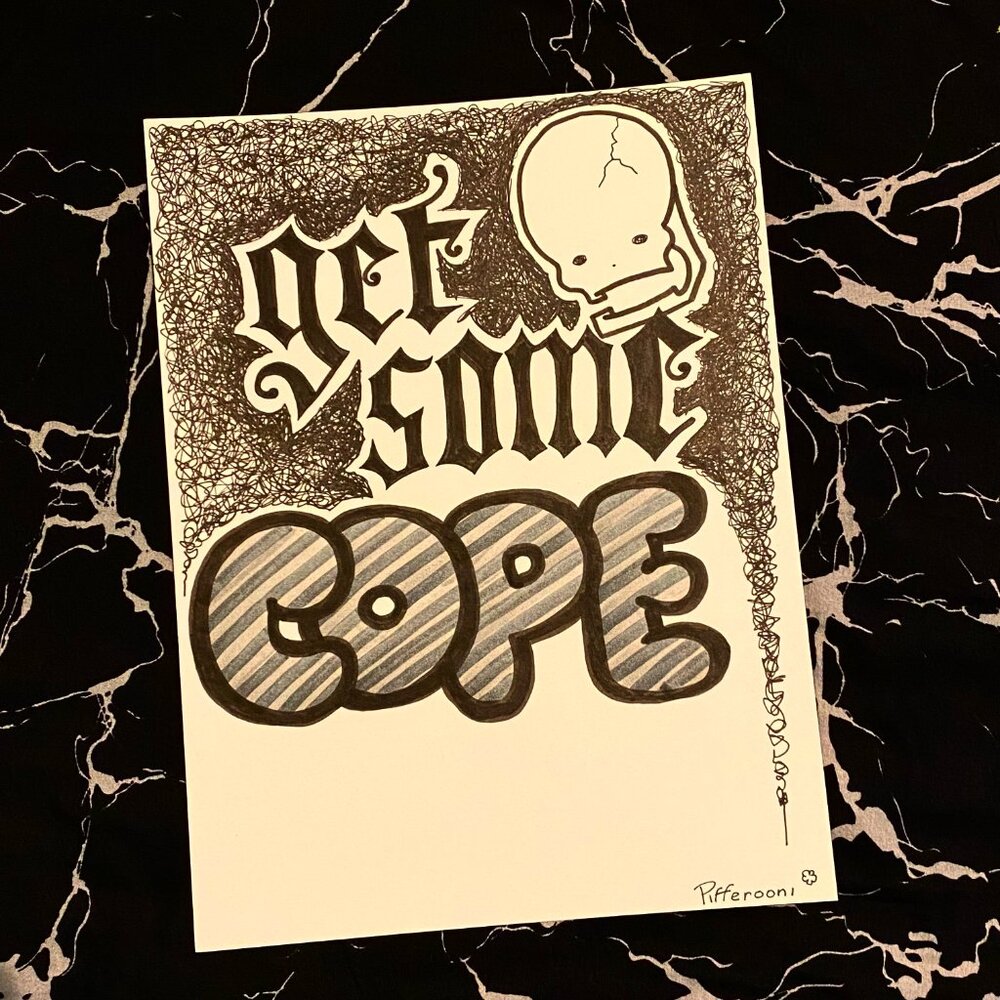 Original COPE crazy cute skull poetry poster drawing
